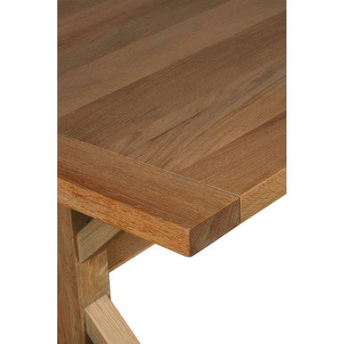 Aged Grey Oak Dining Table with Prominent Silvery Grain and Crossed Base, Lyon