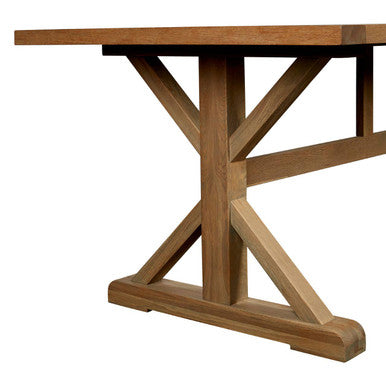 Aged Grey Oak Dining Table with Prominent Silvery Grain and Crossed Base, Lyon