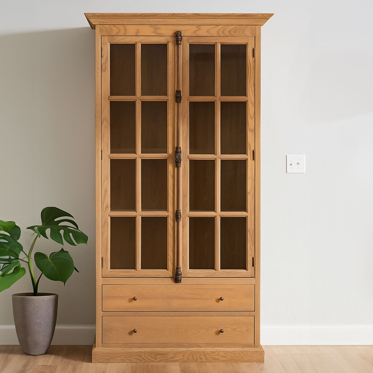 Lyon Washed Grey Finish Oak Wood Tall Cabinet