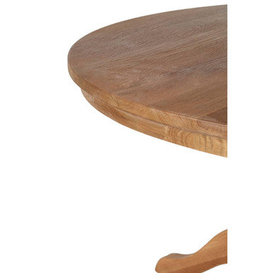 Brown Solid Natural Oak Wood Round Dining Table with Turned Pedestal Base | Lyon