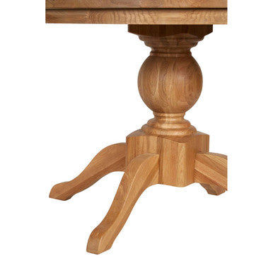 Brown Solid Natural Oak Wood Round Dining Table with Turned Pedestal Base | Lyon