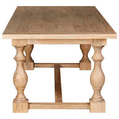 Brown American Oak Wood Whitewash Top Black Dining Table with Carved Legs | Lyon