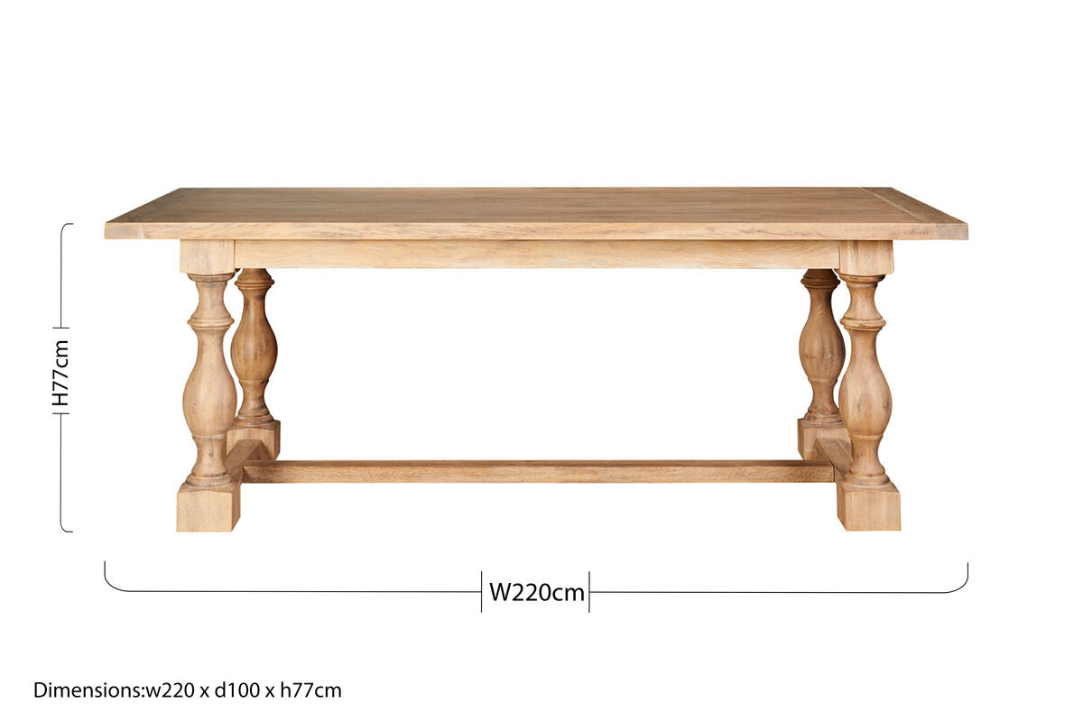 Brown American Oak Wood Whitewash Top Black Dining Table with Carved Legs | Lyon