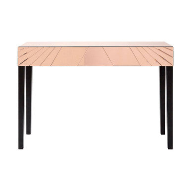 Rose Gold Mirrored Console Table with Sunburst Engraving and Black Legs, Kensington Townhouse