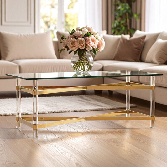 Glass Top Coffee Table with Acrylic Legs, Clarence