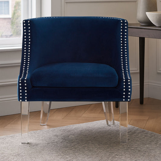 Clarence Navy Blue Velvet Chair with Acrylic Legs