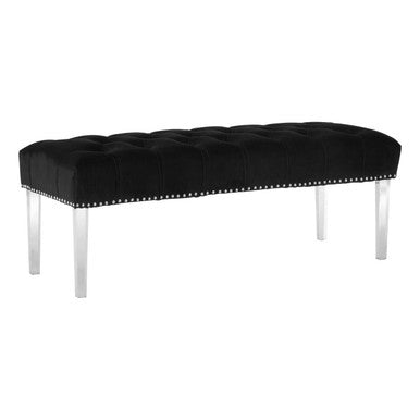 Clarence Black Velvet Bench with Button Tufting