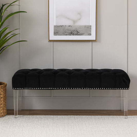 Clarence Black Velvet Bench with Button Tufting