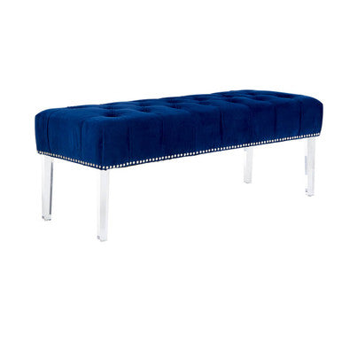 Clarence Blue Velvet Bench with Button Tufting