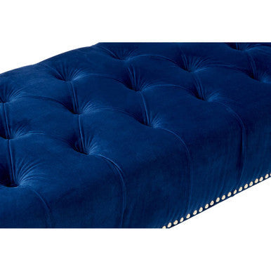 Clarence Blue Velvet Bench with Button Tufting