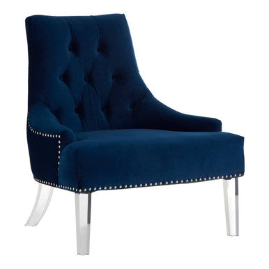 Clarence Navy Blue Velvet Chair with Button Tufting