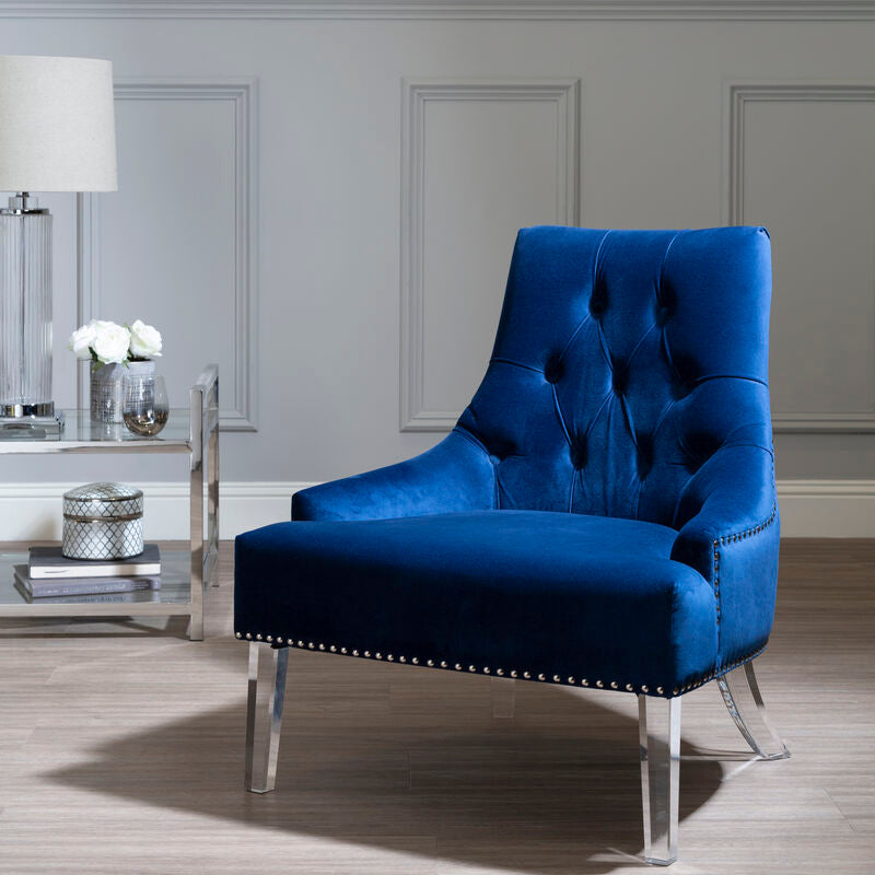 Clarence Navy Blue Velvet Chair with Button Tufting