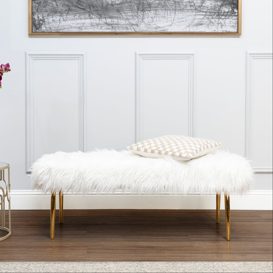Clarence Fur Effect Bench with Gold Legs