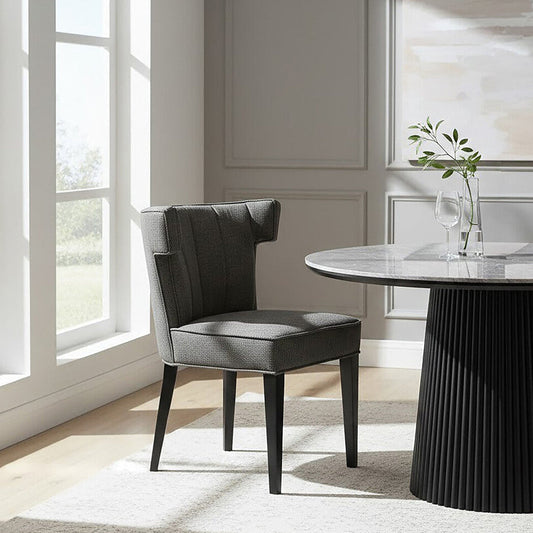 Oria Grey Fabric Dining Chair with Black Legs
