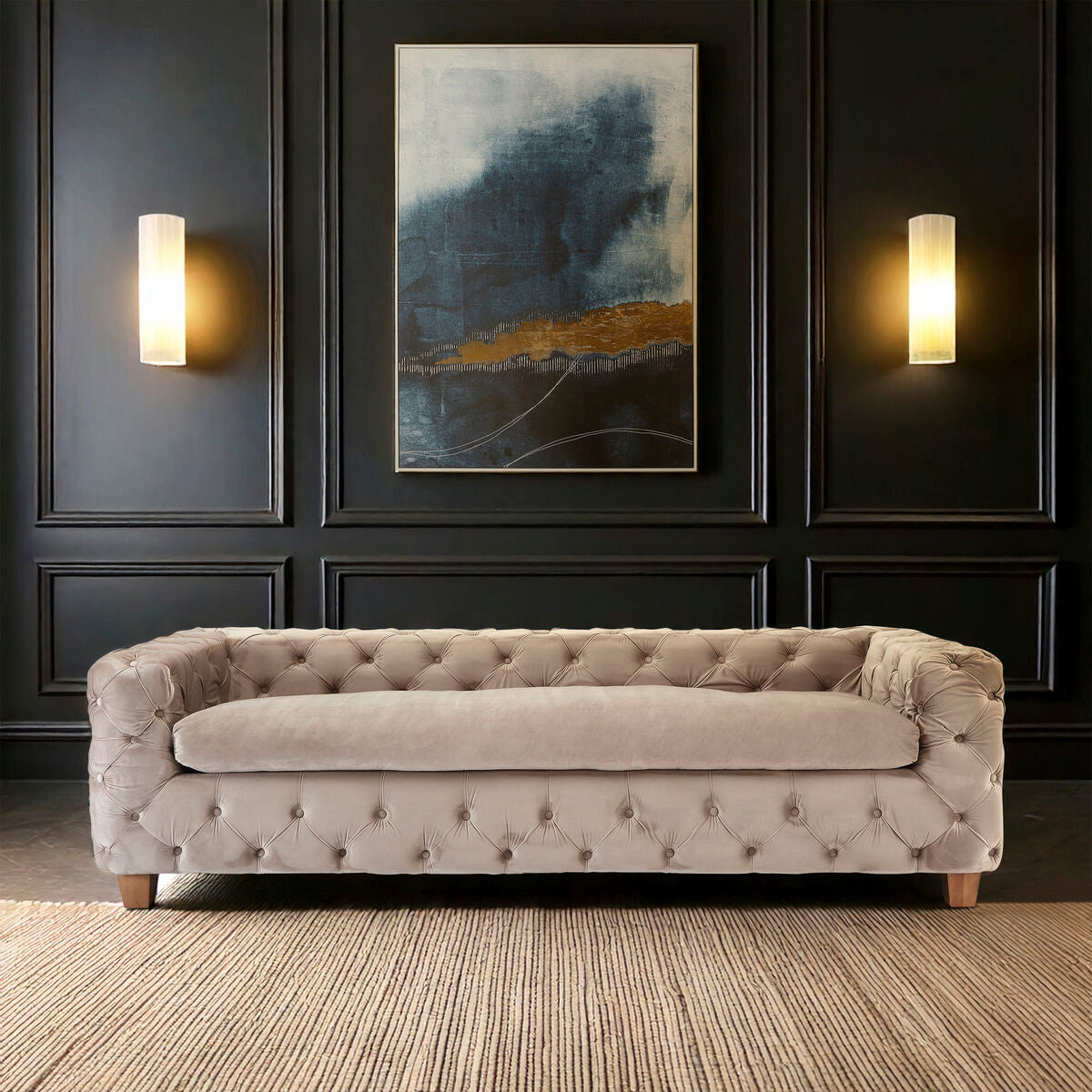 3 Seater Beige Velvet Sofa | Ophelia