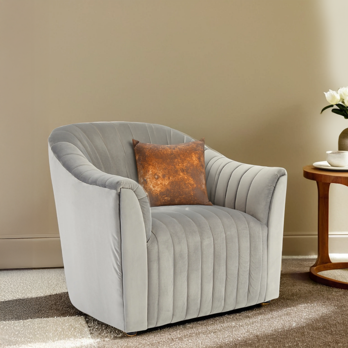 Opel Grey Velvet Armchair