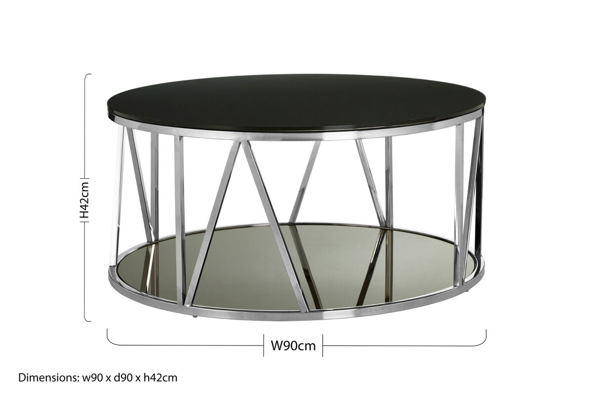 Alvaro Chrome Stainless Steel Coffee Table with Black Tempered Glass Top