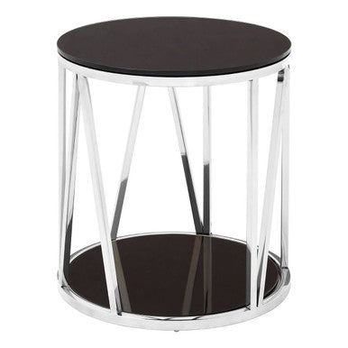 Alvaro Chrome Stainless Steel Side Table with Black Tempered Glass Top