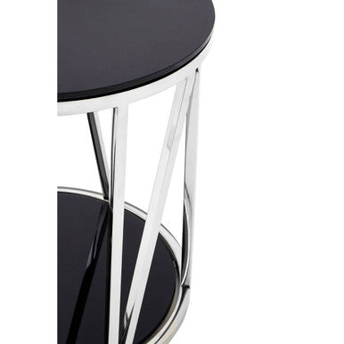 Alvaro Chrome Stainless Steel Side Table with Black Tempered Glass Top