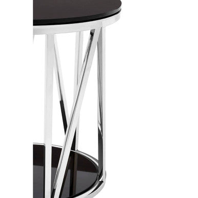 Alvaro Chrome Stainless Steel Side Table with Black Tempered Glass Top