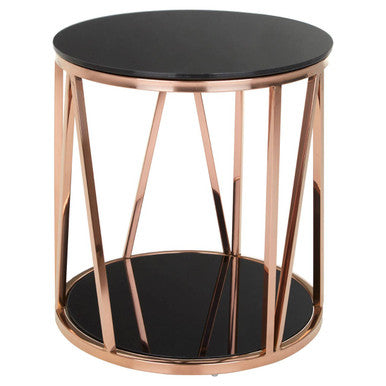 Alvaro Rose Gold Stainless Steel Side Table with Black Tempered Glass Top