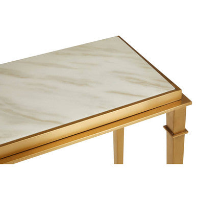 White Marble Top Console Table with Warm Gold Stainless Steel Frame | Alvaro
