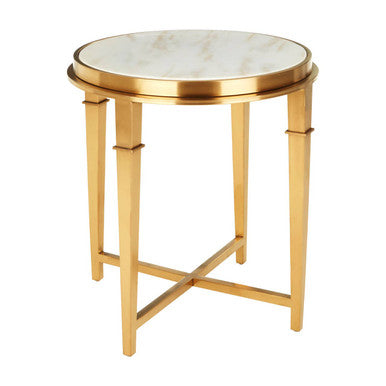 Alvaro Gold Stainless Steel Side Table with White Marble Top