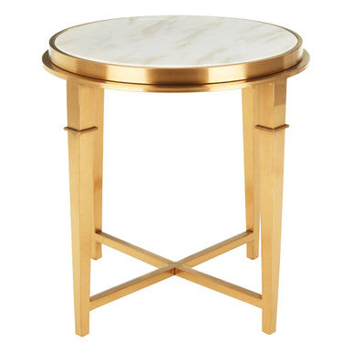 Alvaro Gold Stainless Steel Side Table with White Marble Top