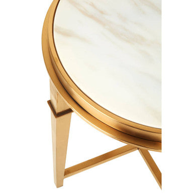 Alvaro Gold Stainless Steel Side Table with White Marble Top