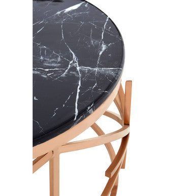 Rose Gold Finish Stainless Steel Frame Coffee Table with Black Marble Top, Alvaro