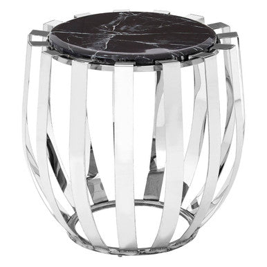 Alvaro Chrome Stainless Steel Side Table with Black Marble Top