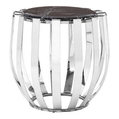 Alvaro Chrome Stainless Steel Side Table with Black Marble Top