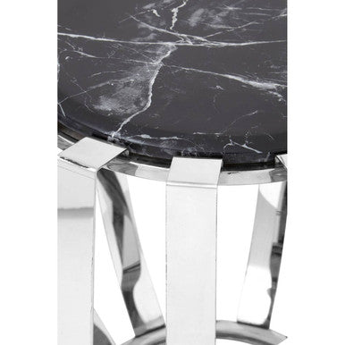 Alvaro Chrome Stainless Steel Side Table with Black Marble Top