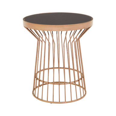 Alvaro Copper Stainless Steel Side Table with Black Glass Top