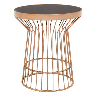 Alvaro Copper Stainless Steel Side Table with Black Glass Top
