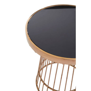 Alvaro Copper Stainless Steel Side Table with Black Glass Top