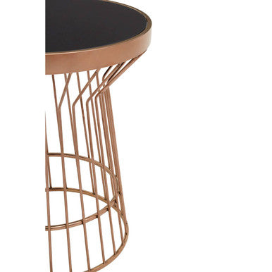 Alvaro Copper Stainless Steel Side Table with Black Glass Top