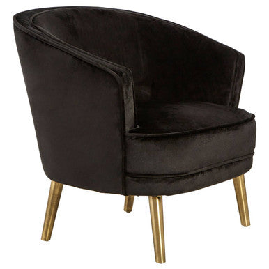 Louxor Black Velvet Round Chair with Gold Finish Legs