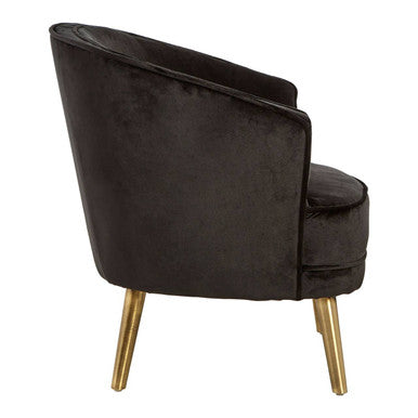 Louxor Black Velvet Round Chair with Gold Finish Legs