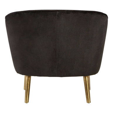 Louxor Black Velvet Round Chair with Gold Finish Legs
