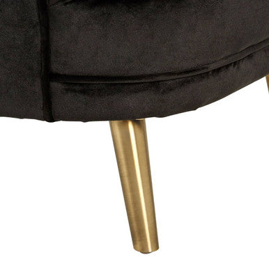 Louxor Black Velvet Round Chair with Gold Finish Legs