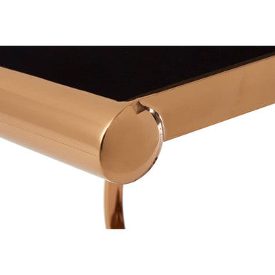 Black Tempered Glass Top with Rose Gold Stainless Steel Frame with Rounded Corners | Novara