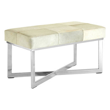 Kensington Townhouse Grey Hair on Leather Bench with Stitched Detail
