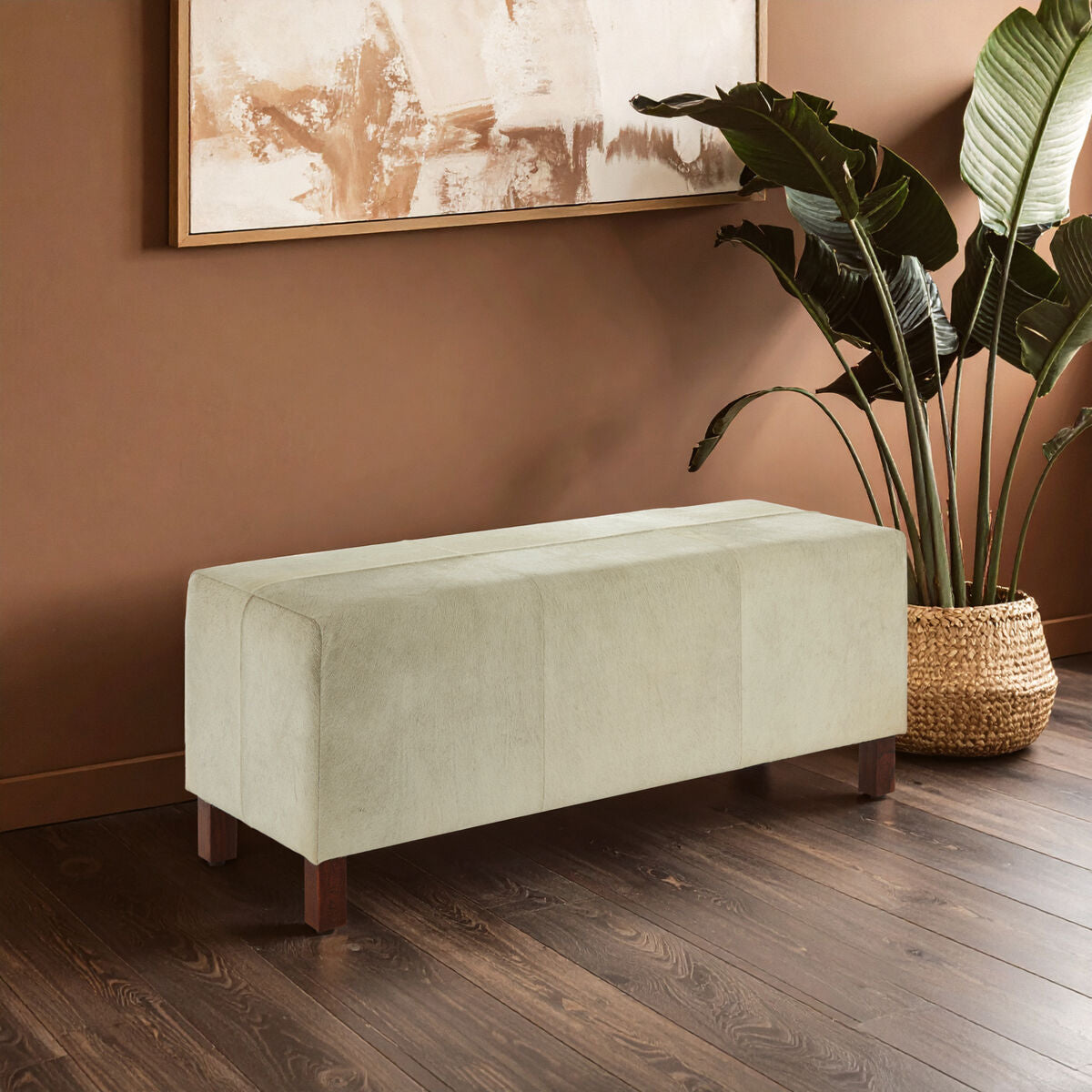 Kensington Townhouse Natural Hair on Leather Bench with Wooden Legs