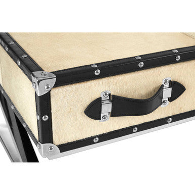 Mango Wood Three-Drawer Coffee Table with Leather Handles Black Trim and Stud Detailing, Kensington Townhouse