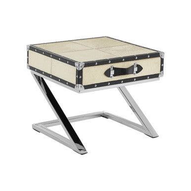 Leather End Table with Metallic Stud Detail and Mango Wood Storage | Kensington Townhouse