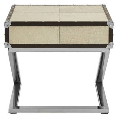 Leather End Table with Metallic Stud Detail and Mango Wood Storage | Kensington Townhouse