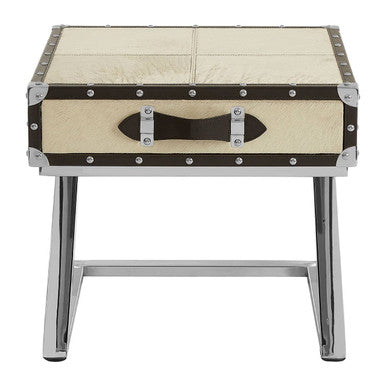 Leather End Table with Metallic Stud Detail and Mango Wood Storage | Kensington Townhouse