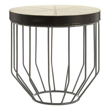 Tall Iron Side Table with Genuine Leather and Mango Wood Top | Kensington Townhouse