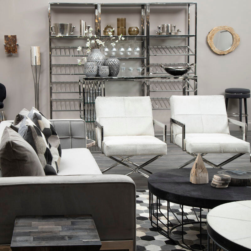 Kensington Townhouse Grey Hair on Leather Chair with Stainless Steel Frame